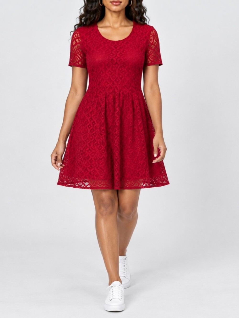 Burberry Brit Christy Red Lace Fit Flare Dress Short Sleeve Preppy Old Money M